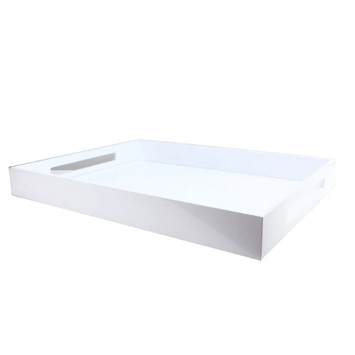 A sleek white lacquered ottoman tray with a polished finish.
