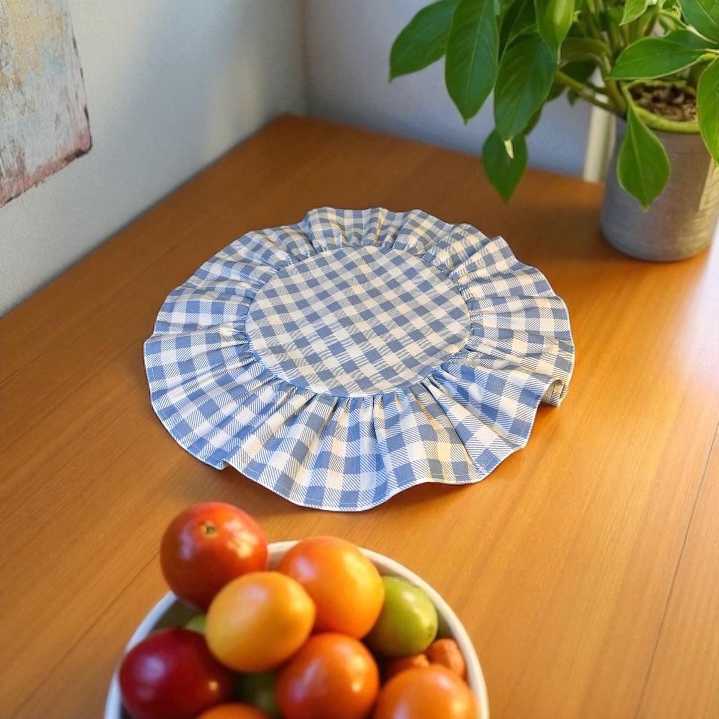 Blue Plaid Round Ruffle Placemat