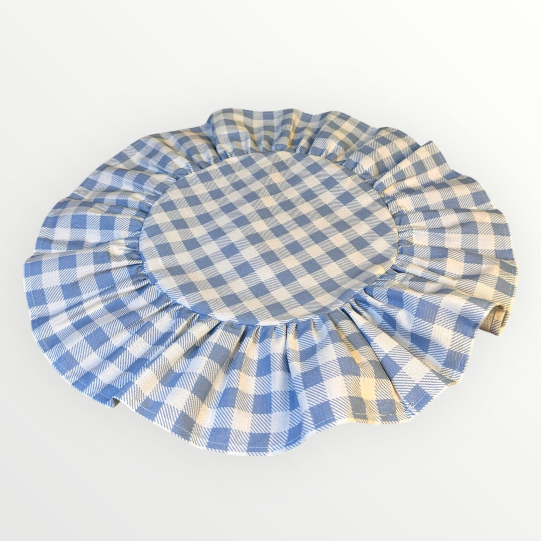 Blue Plaid Round Ruffle Placemat