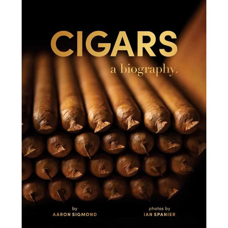 Book cover of 'Cigars: a biography' with cigars arranged in a堆叠 pattern.