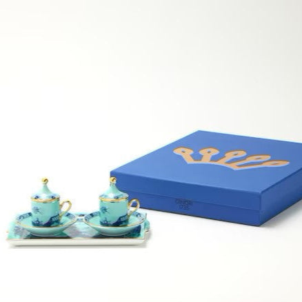 Ginori 1735 Oriente Italiano Tesori Iris Coffee Set for Two with Tray