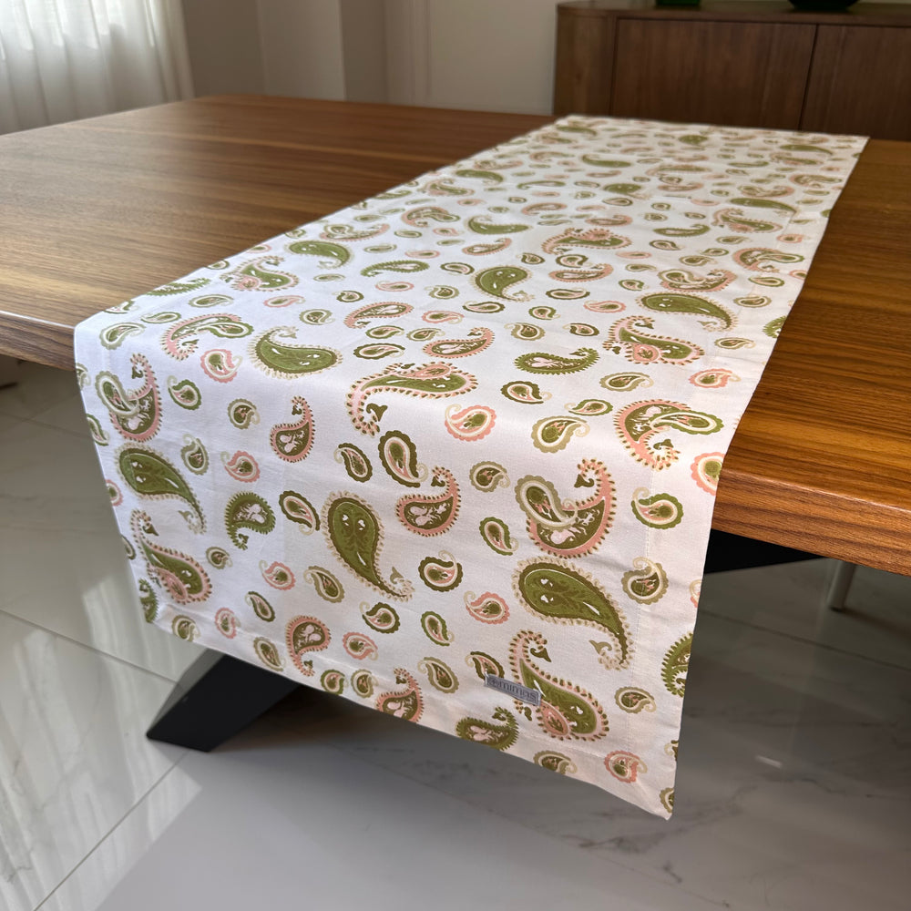 Green and Blushing Paisley Table Runner