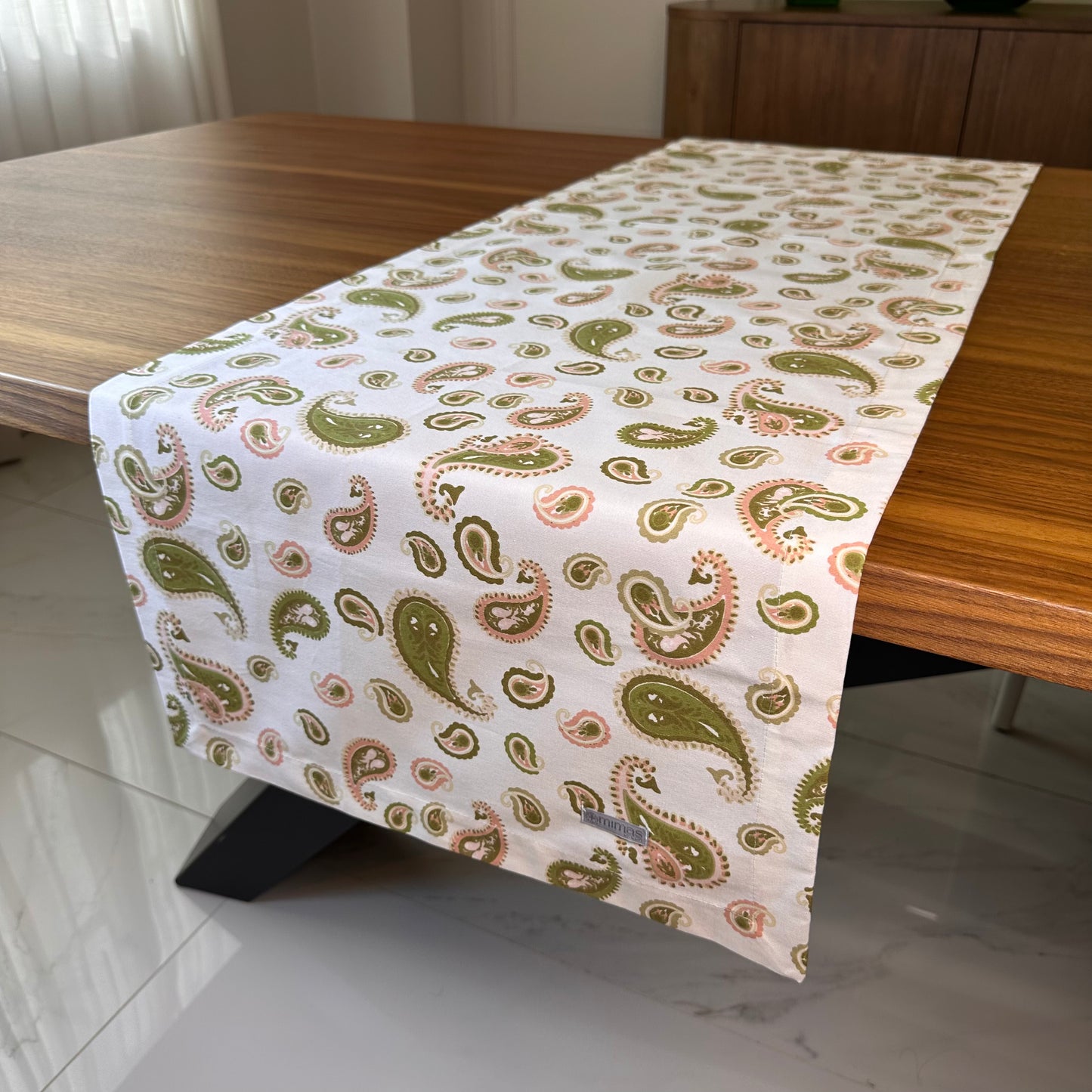 Green and Blushing Paisley Table Runner