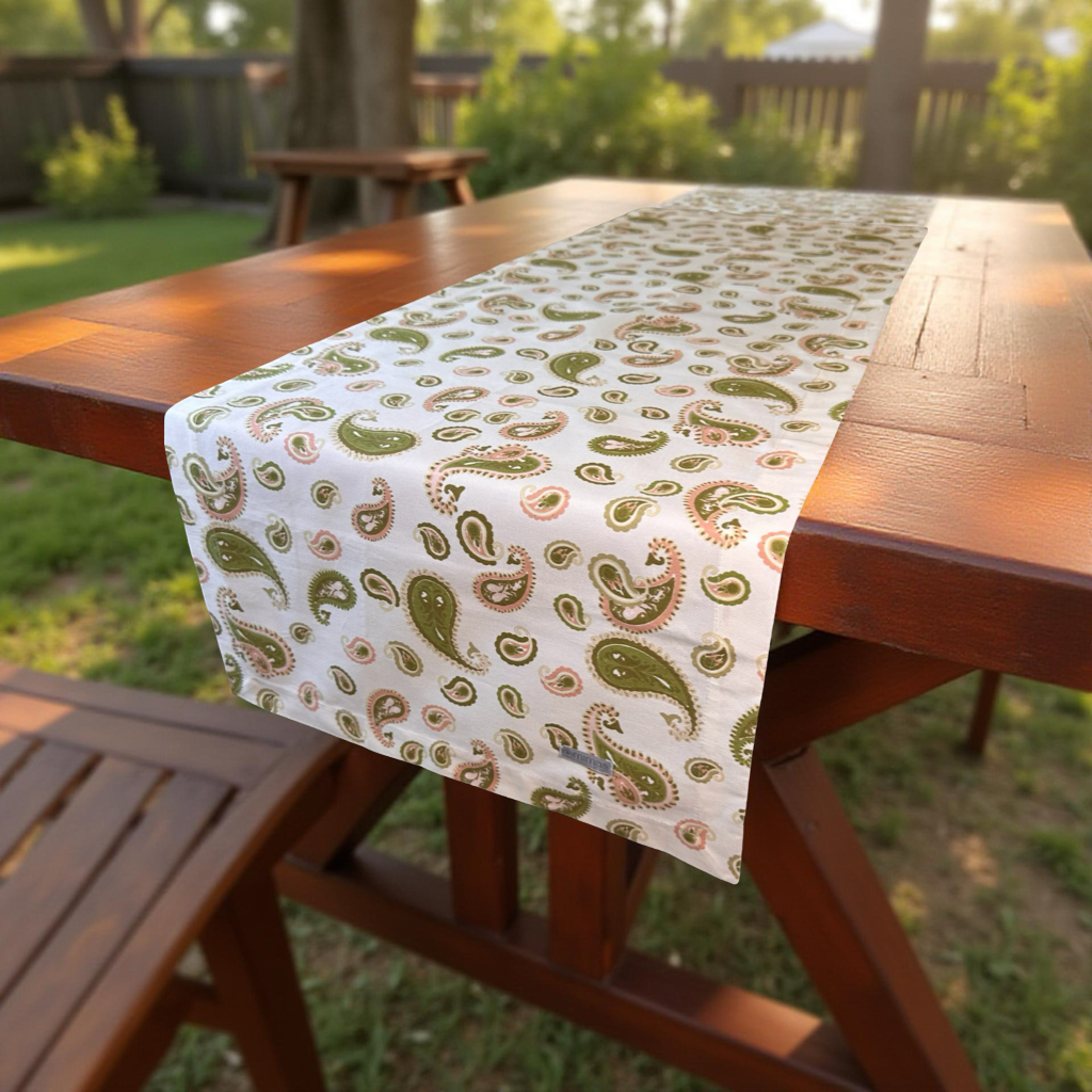 Green and Blushing Paisley Table Runner