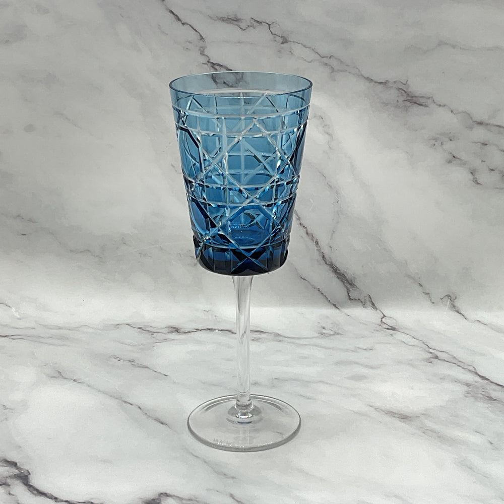 House of Braganza Engraved Royal Crystal Water Glass - Blue