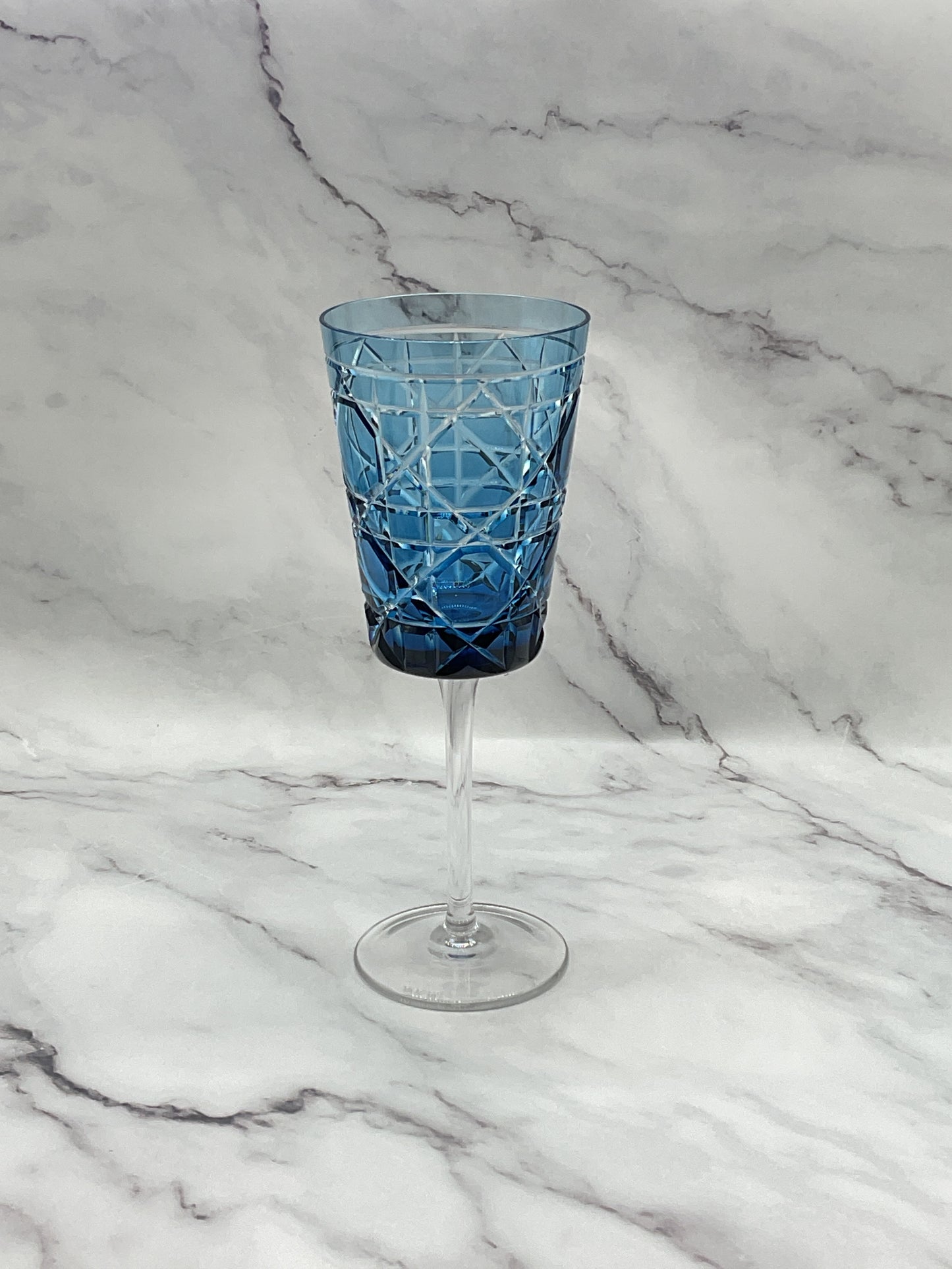 House of Braganza Engraved Royal Crystal Water Glass - Blue