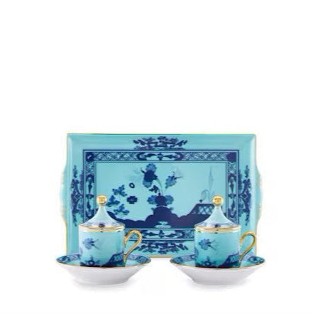 Ginori 1735 Oriente Italiano Tesori Iris Coffee Set for Two with Tray