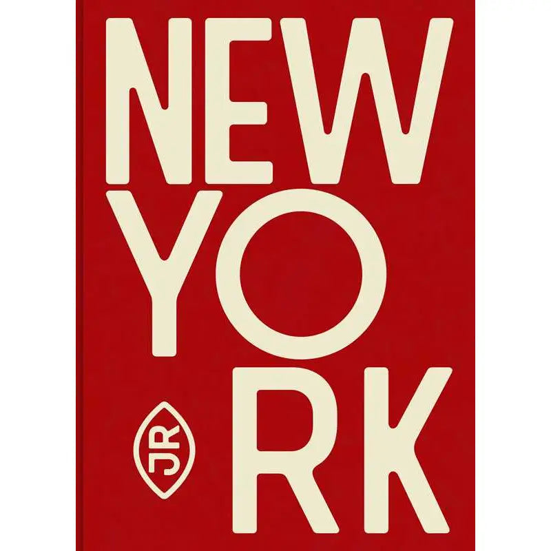Red book cover with 'New York' in white letters and a logo on a white background
