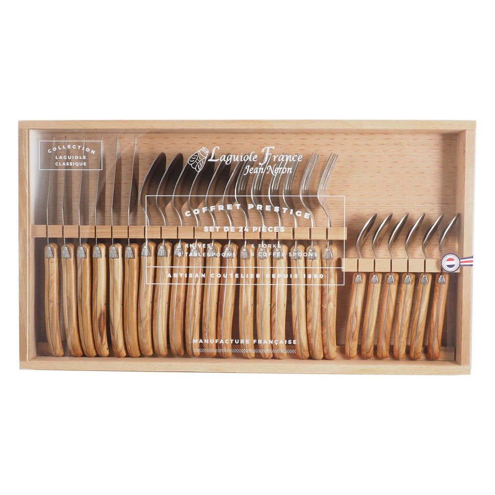 Laguiole 24-Piece Flatware Set Olivewood w/ Acrylic Lid