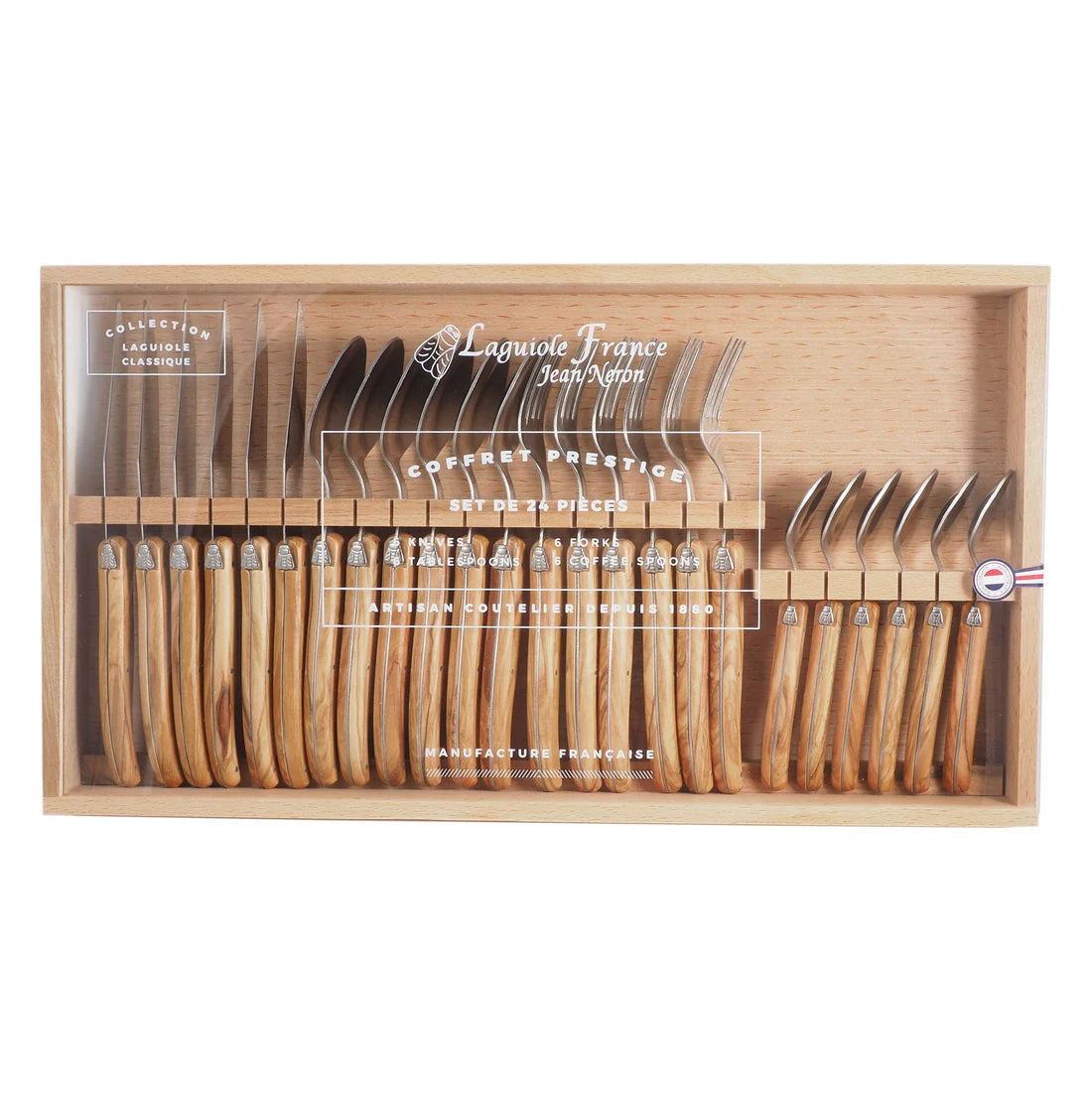 Laguiole 24-Piece Flatware Set Olivewood w/ Acrylic Lid