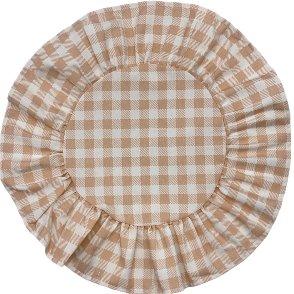 Light Peach Plaid Round Ruffle Placemat