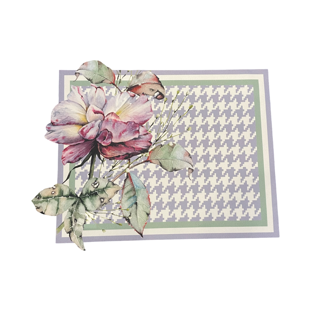 Floral design with a houndstooth pattern on a white background