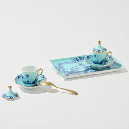 Ginori 1735 Oriente Italiano Tesori Iris Coffee Set for Two with Tray