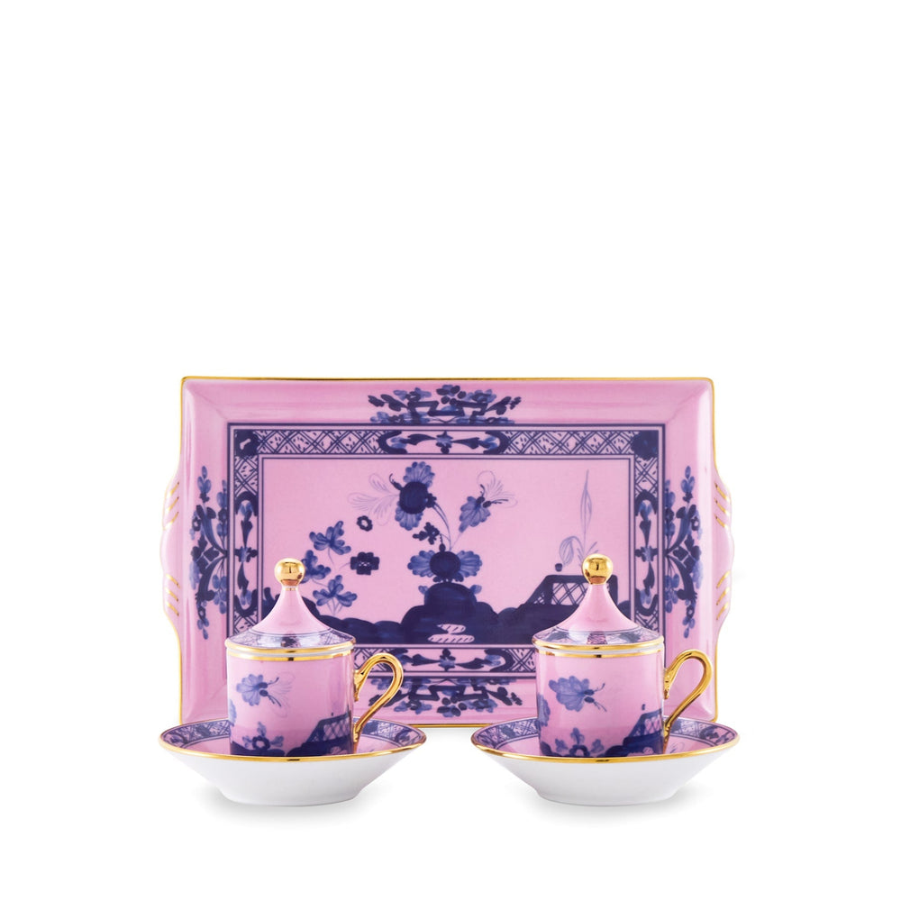 Ginori 1735 Oriente Italiano Azalea Coffee Set for Two with Tray