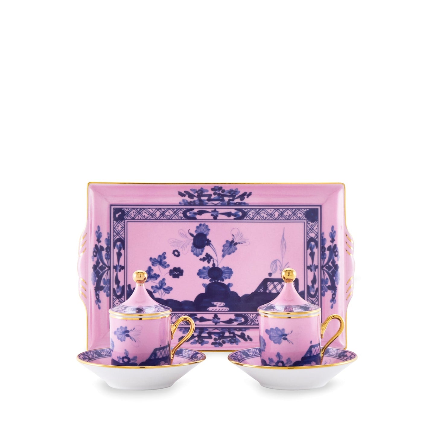 Ginori 1735 Oriente Italiano Azalea Coffee Set for Two with Tray