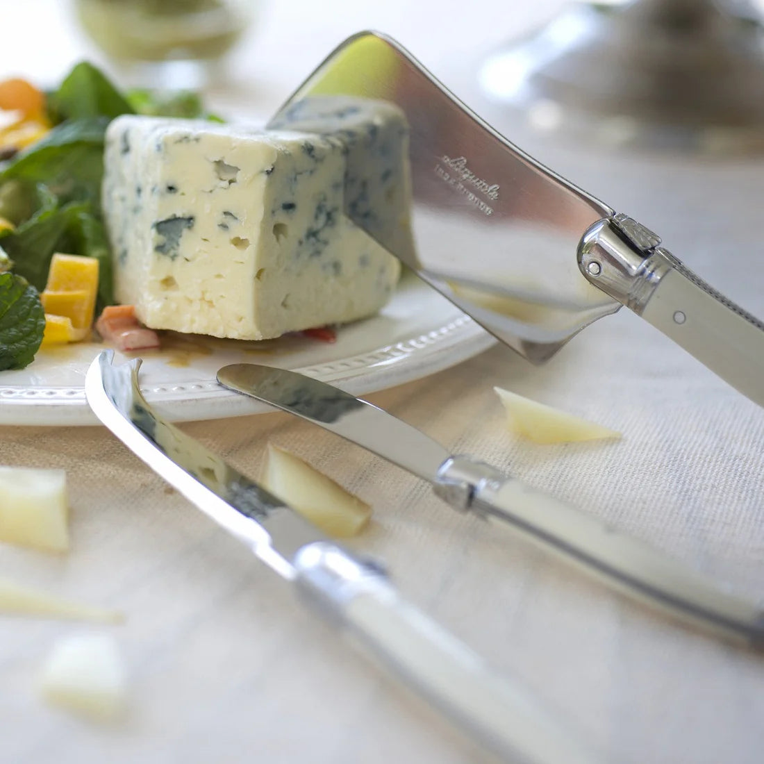 Laguiole Ivory Platine Large Cheese 3-Piece Set