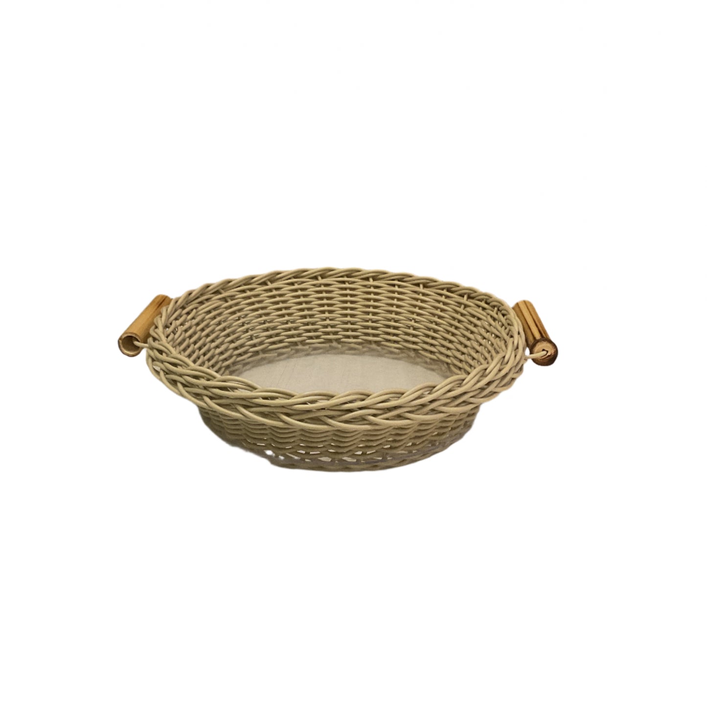 Round Wicker Basket with Bamboo Handles - Sand Beige (Medium)