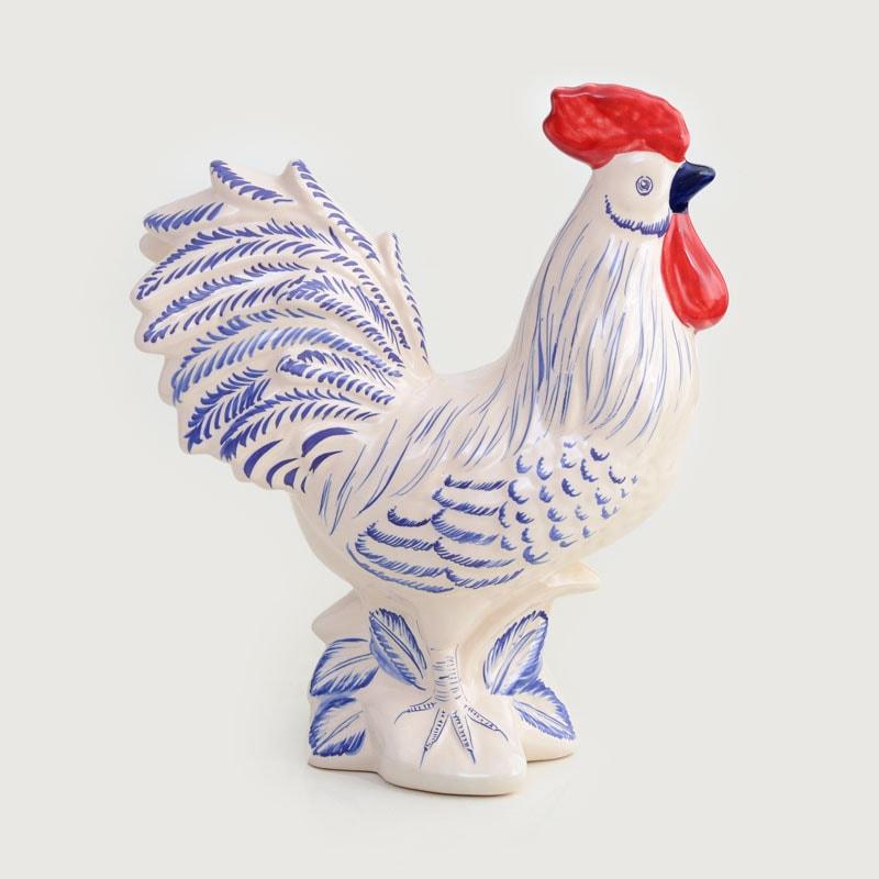 Luiz Salvador Blue Rooster Ceramic Statue - Large