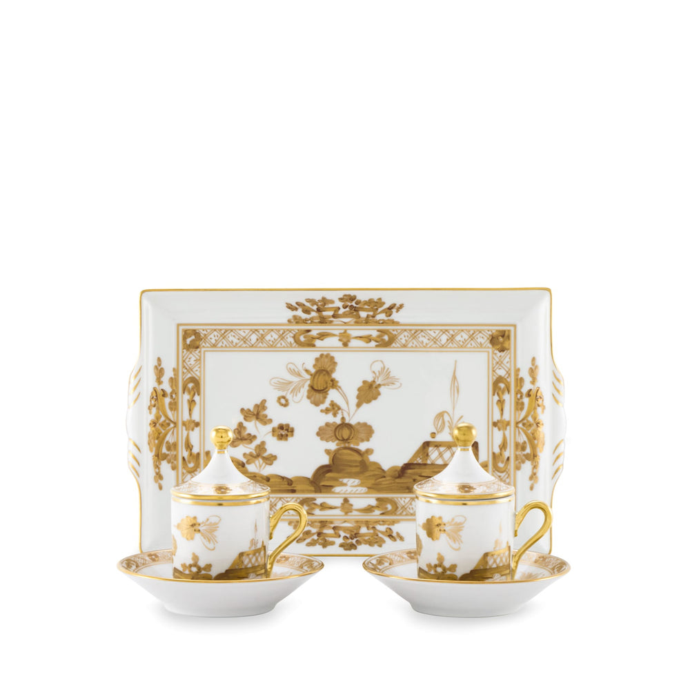 Ginori 1735 Oriente Italiano Aurum Coffee Set for Two With Tray