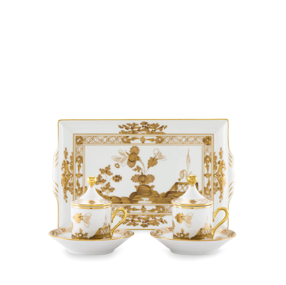 Ginori 1735 Oriente Italiano Aurum Coffee Set for Two With Tray