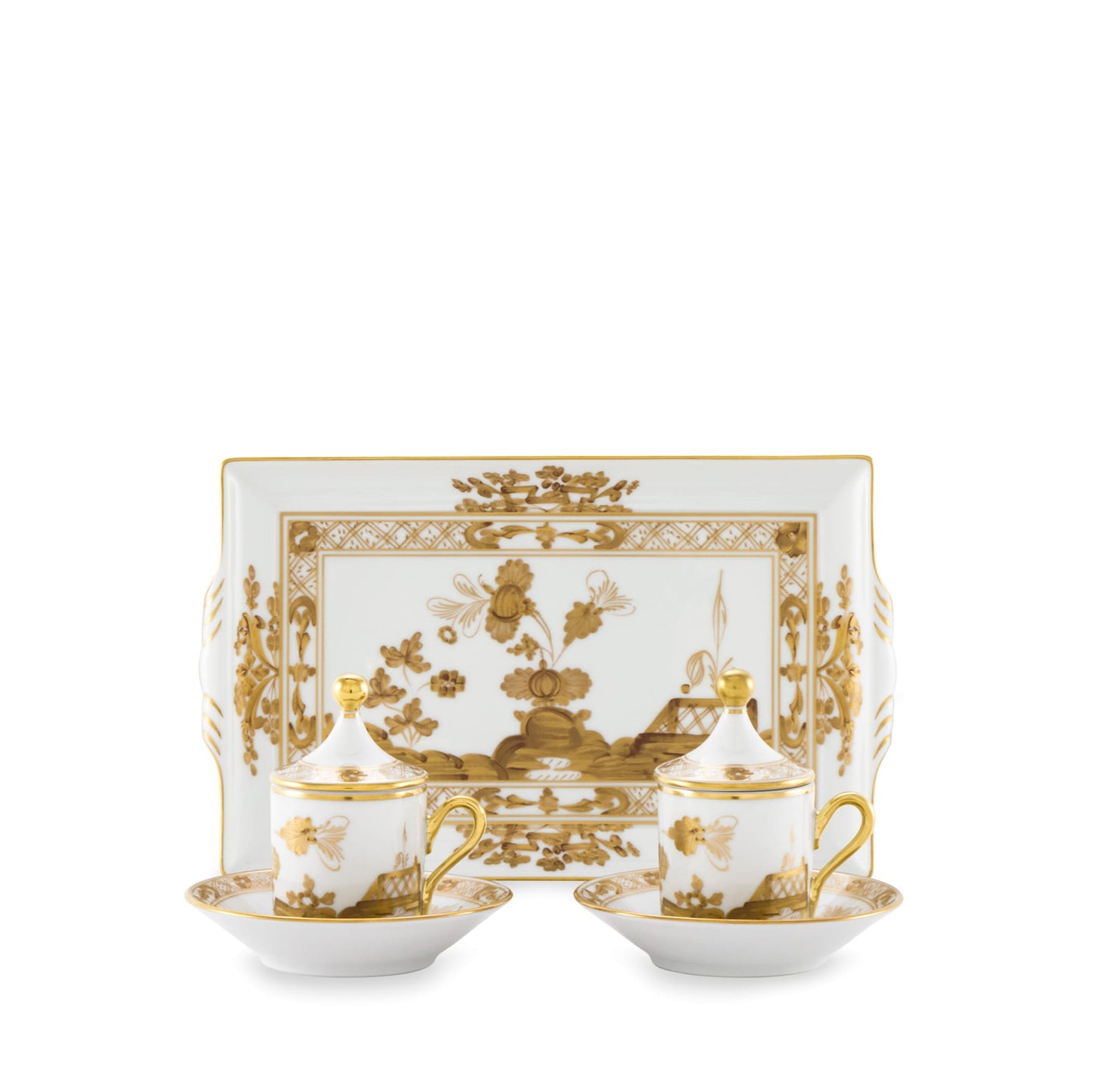 Ginori 1735 Oriente Italiano Aurum Coffee Set for Two With Tray