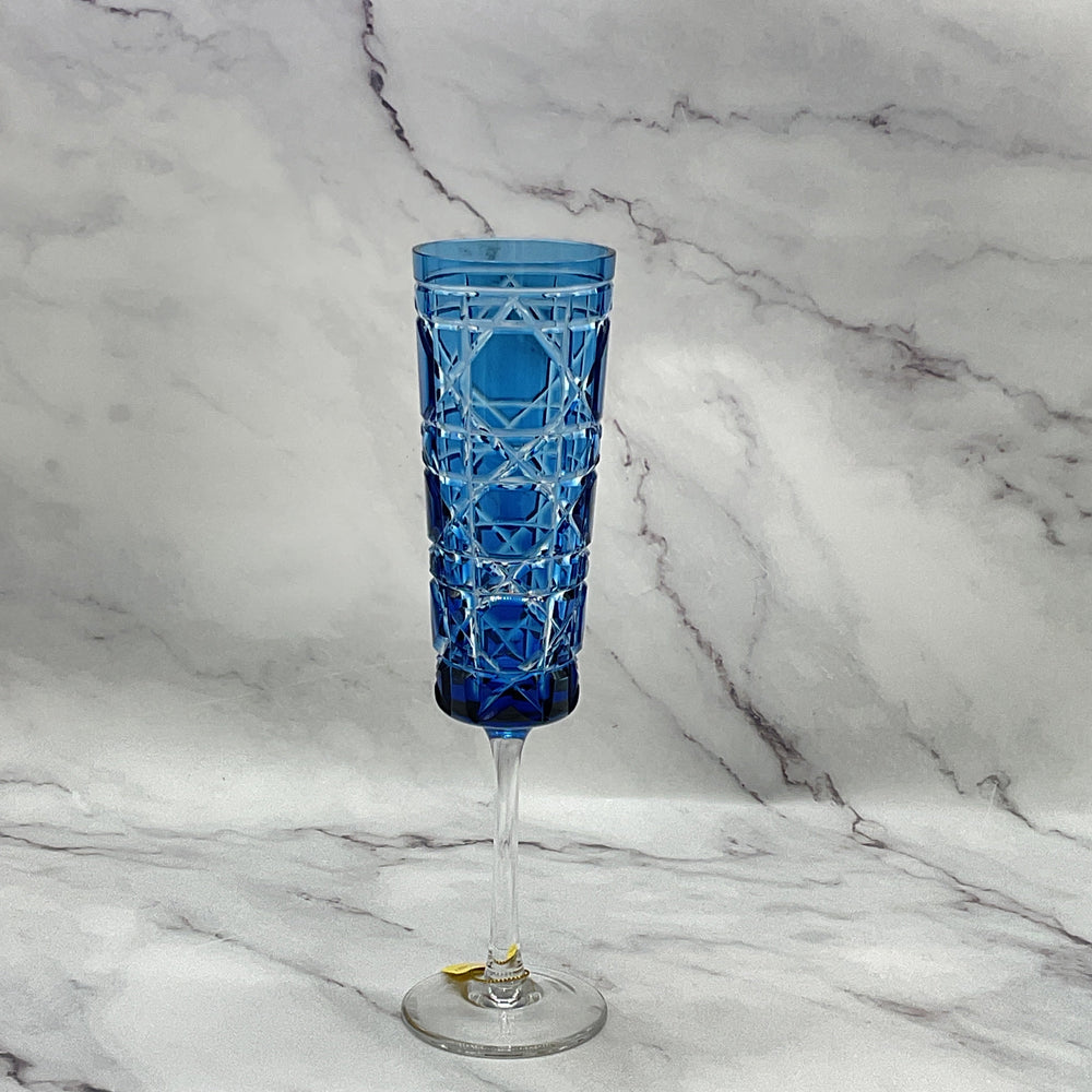 House of Braganza Engraved Royal Crystal Champagne Glass - Blue