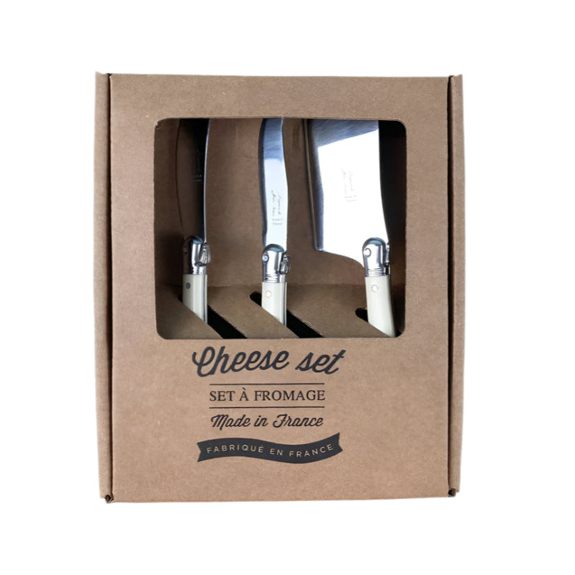 Laguiole Mini Cheese 3-Piece Set Ivory in Brown Box