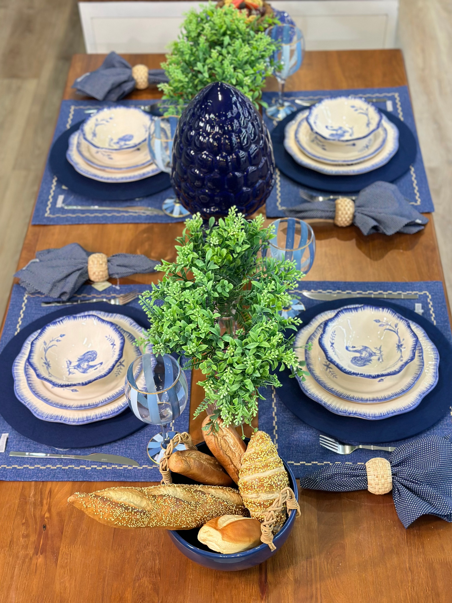 Luiz Salvador Blue Rooster Ceramic Dinner Plate