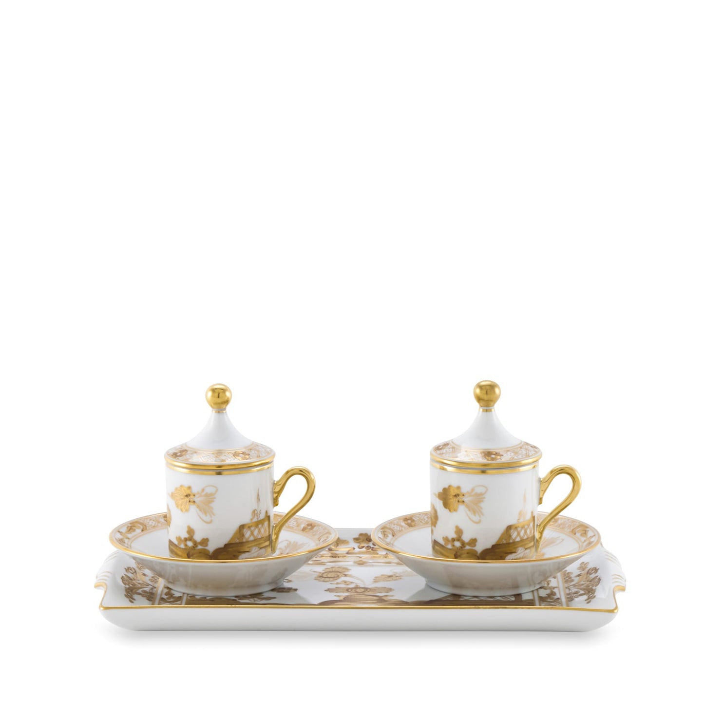 Ginori 1735 Oriente Italiano Aurum Coffee Set for Two With Tray