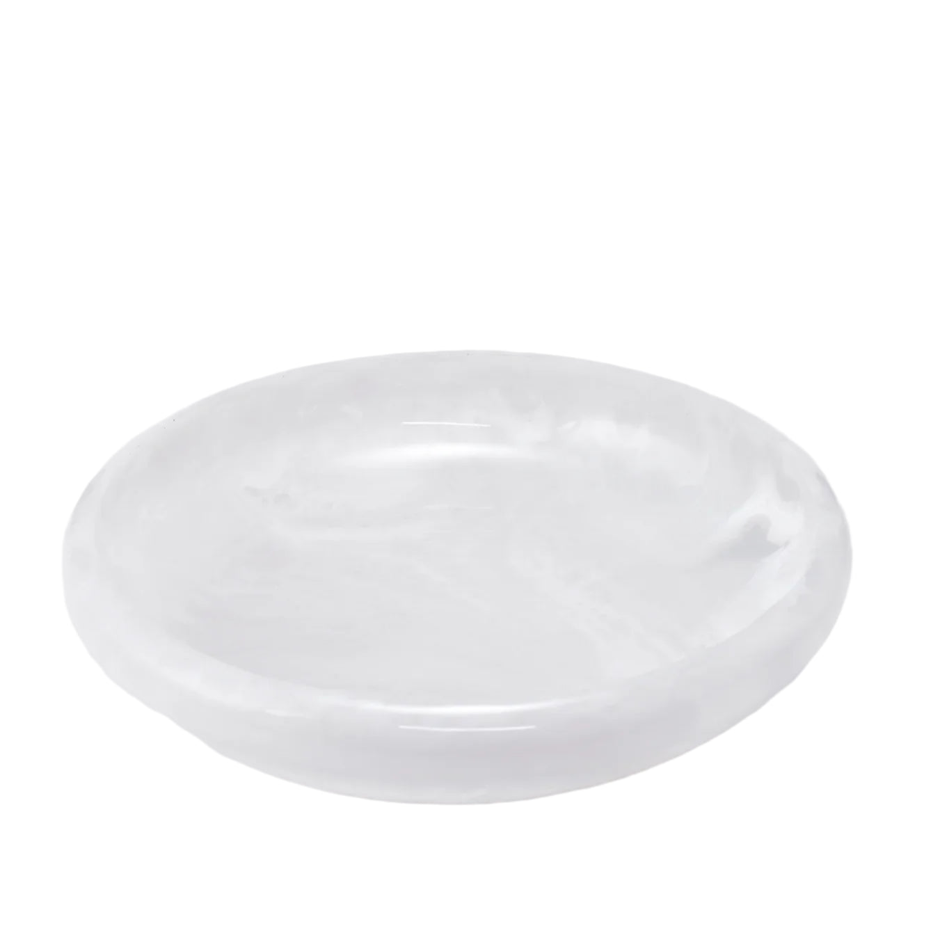 A white, round, marble-like large serving bowl from the Vera Collection.
