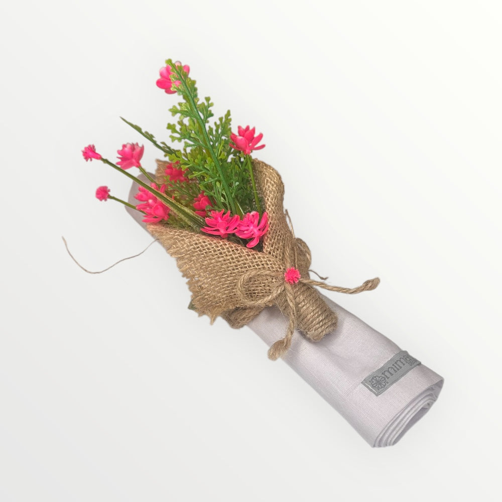 Neon Pink Flower Jute Bouquet Napkin Ring