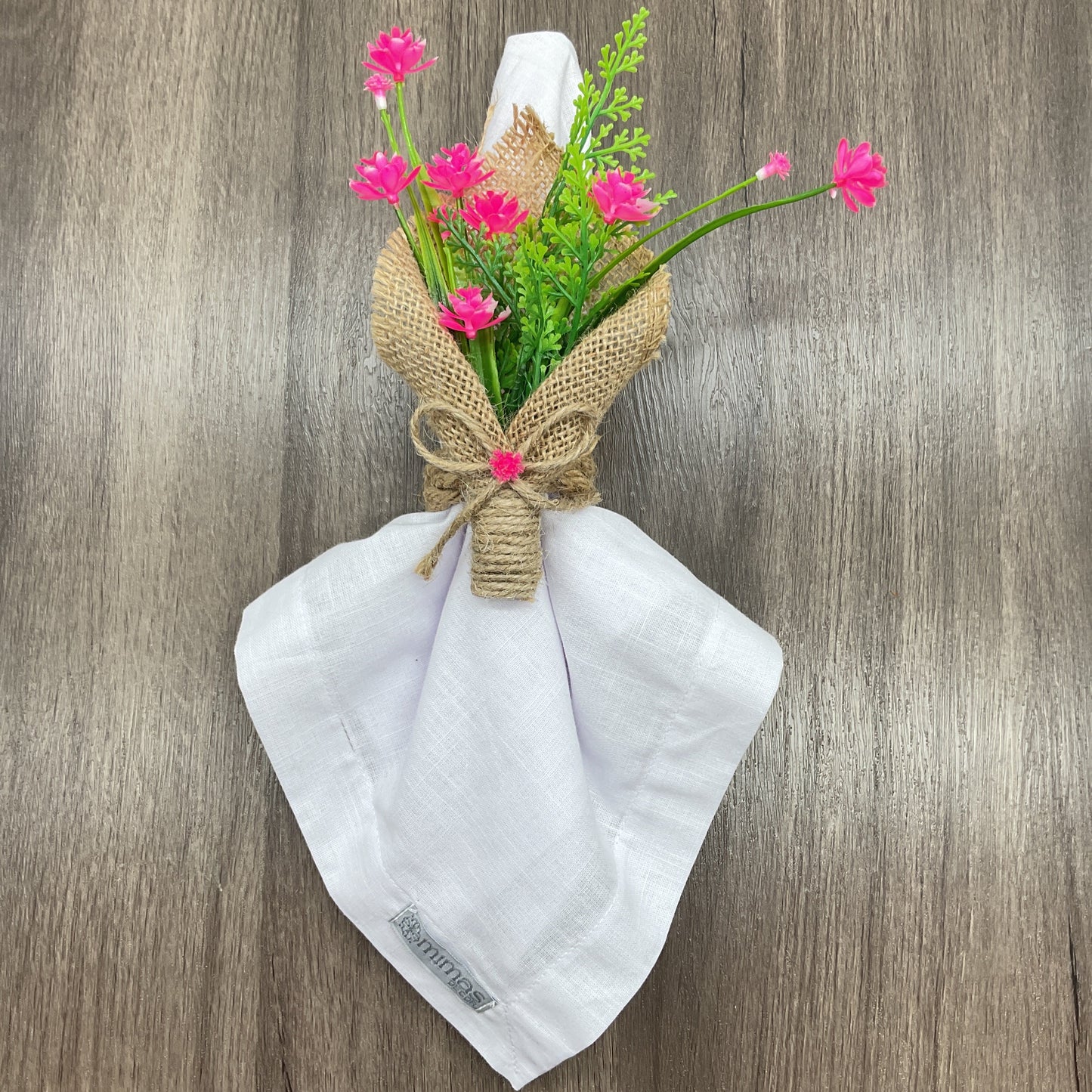 Neon Pink Flower Jute Bouquet Napkin Ring