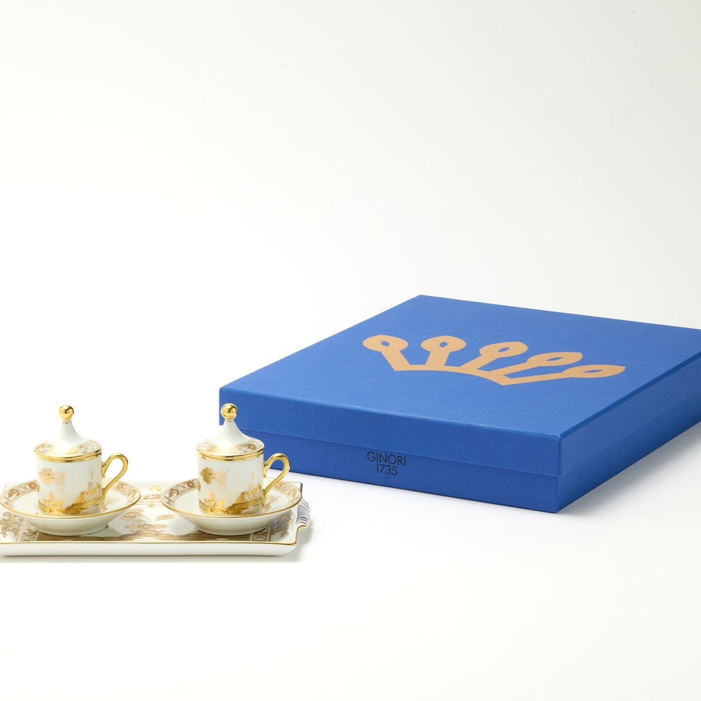 Ginori 1735 Oriente Italiano Aurum Coffee Set for Two With Tray