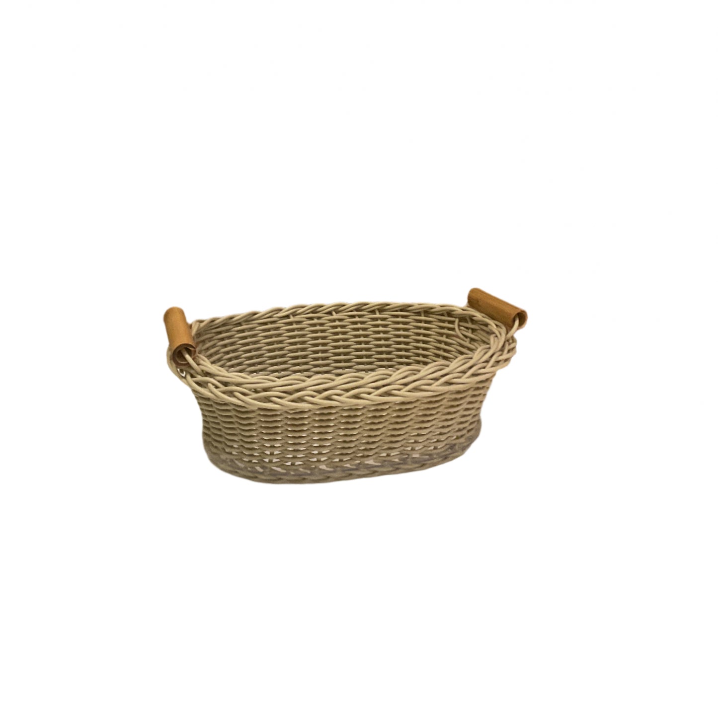 Oval Wicker Basket with Bamboo Handles - Sand Beige (Small)
