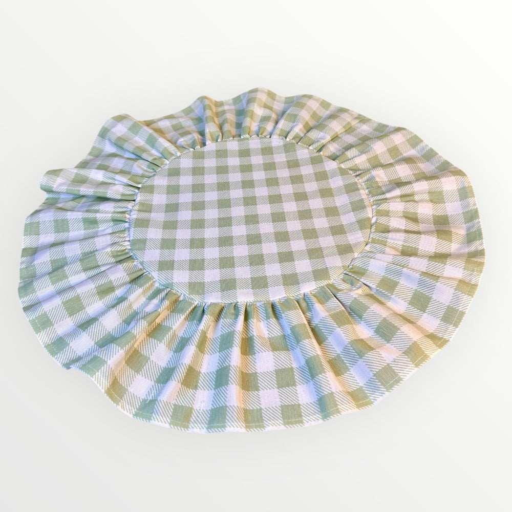 Light Green Plaid Round Ruffle Placemat
