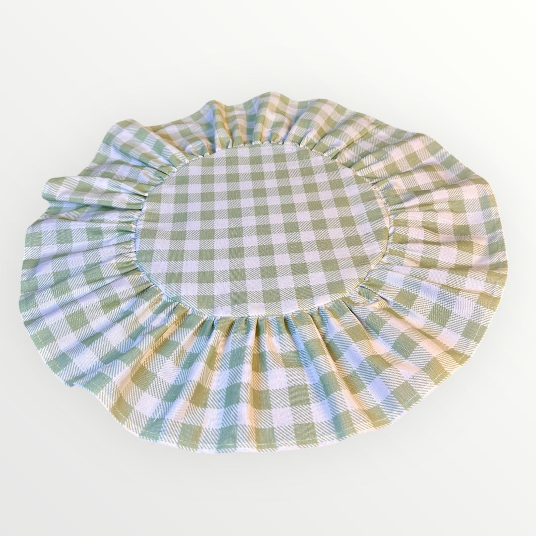 Light Green Plaid Round Ruffle Placemat