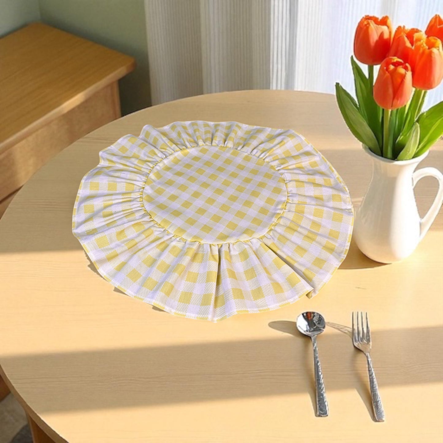Yellow Plaid Round Ruffle Placemat