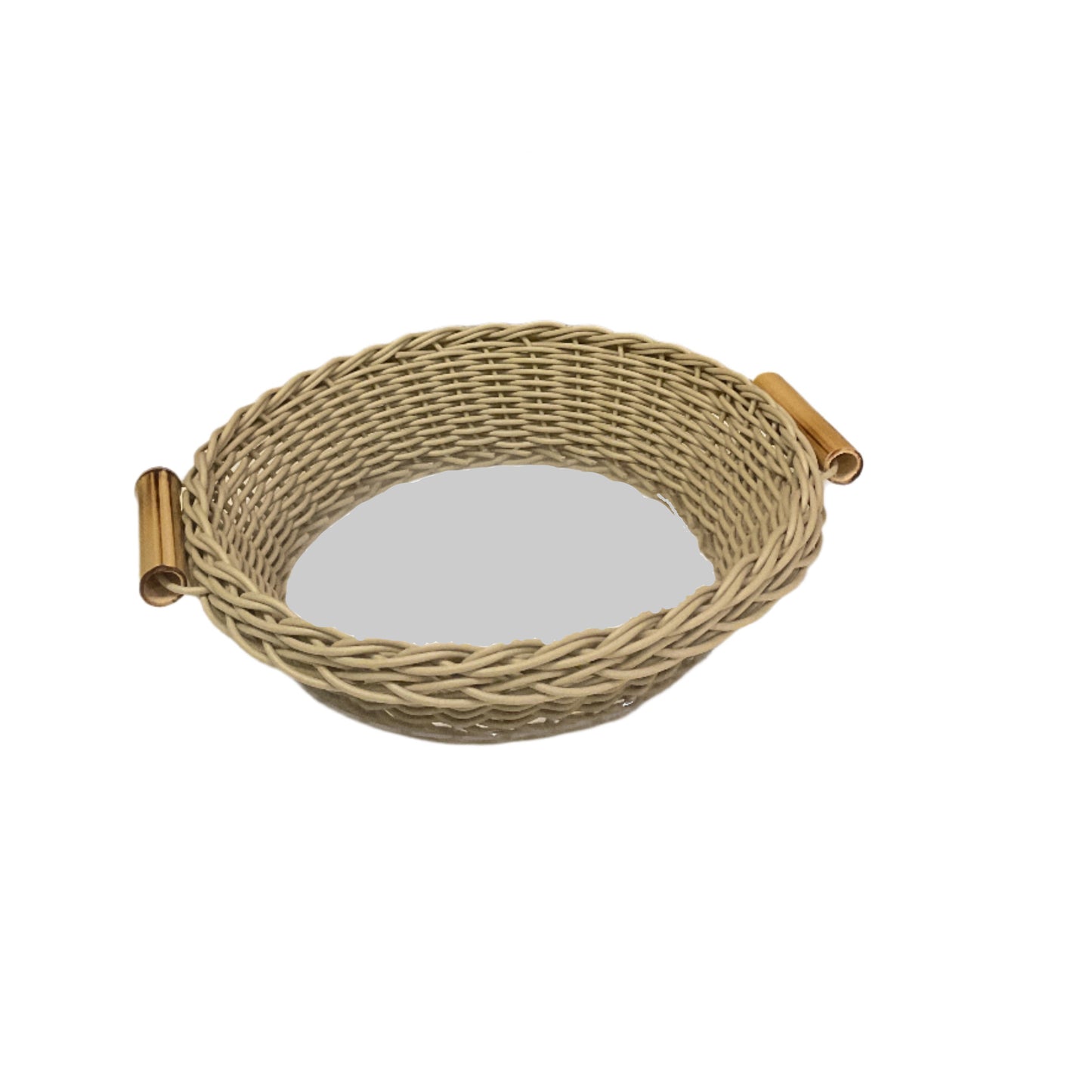 Round Wicker Basket with Bamboo Handles - Sand Beige (Medium)