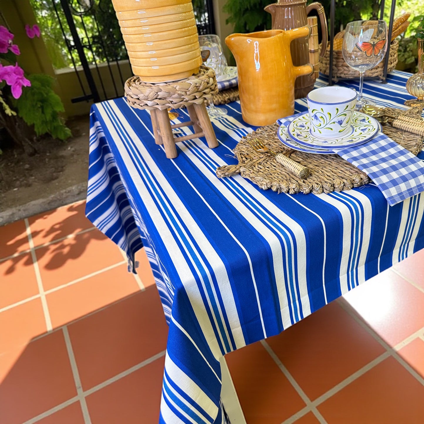 Royal Blue Stripe Easy Clean Rectangular Tablecloth