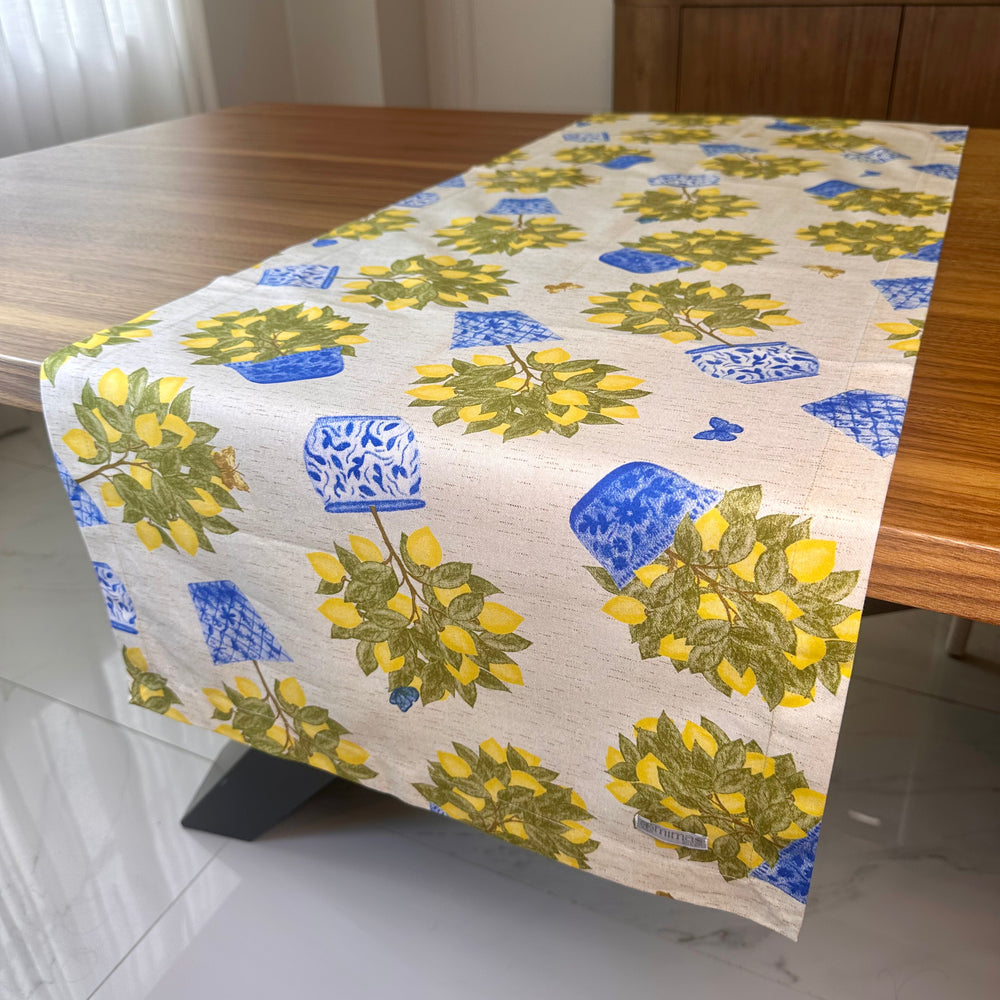 Sicilian Lemon - Blue Vase Lemons Table Runner