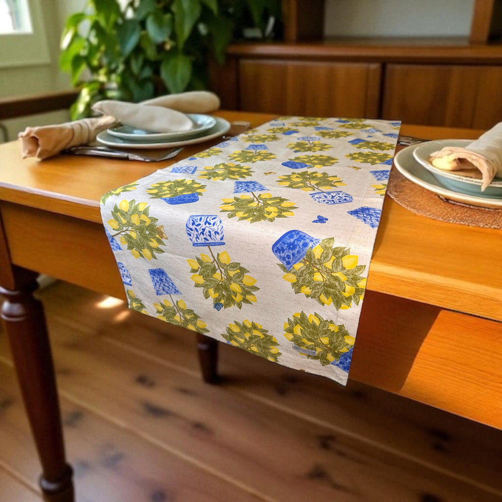 Sicilian Lemon - Blue Vase Lemons Table Runner