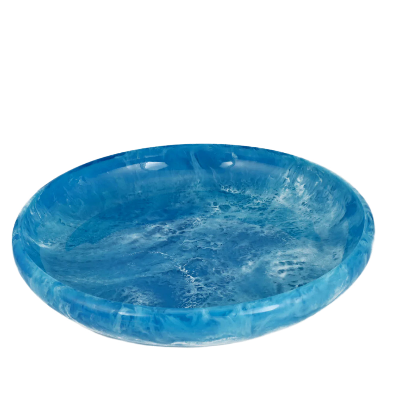 A large, round, blue marble resin serving bowl from the Vera Collection.