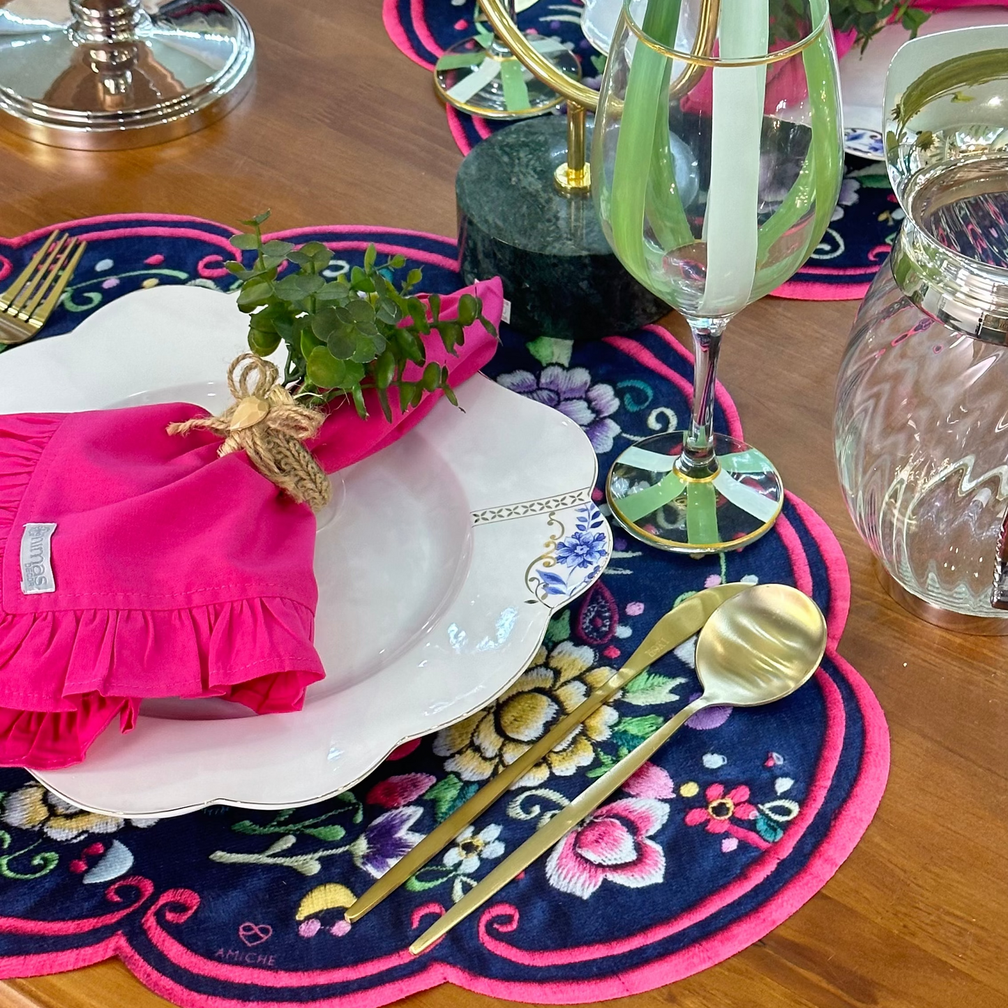 Vintage Floral Navy Blue Water Resistant Placemat