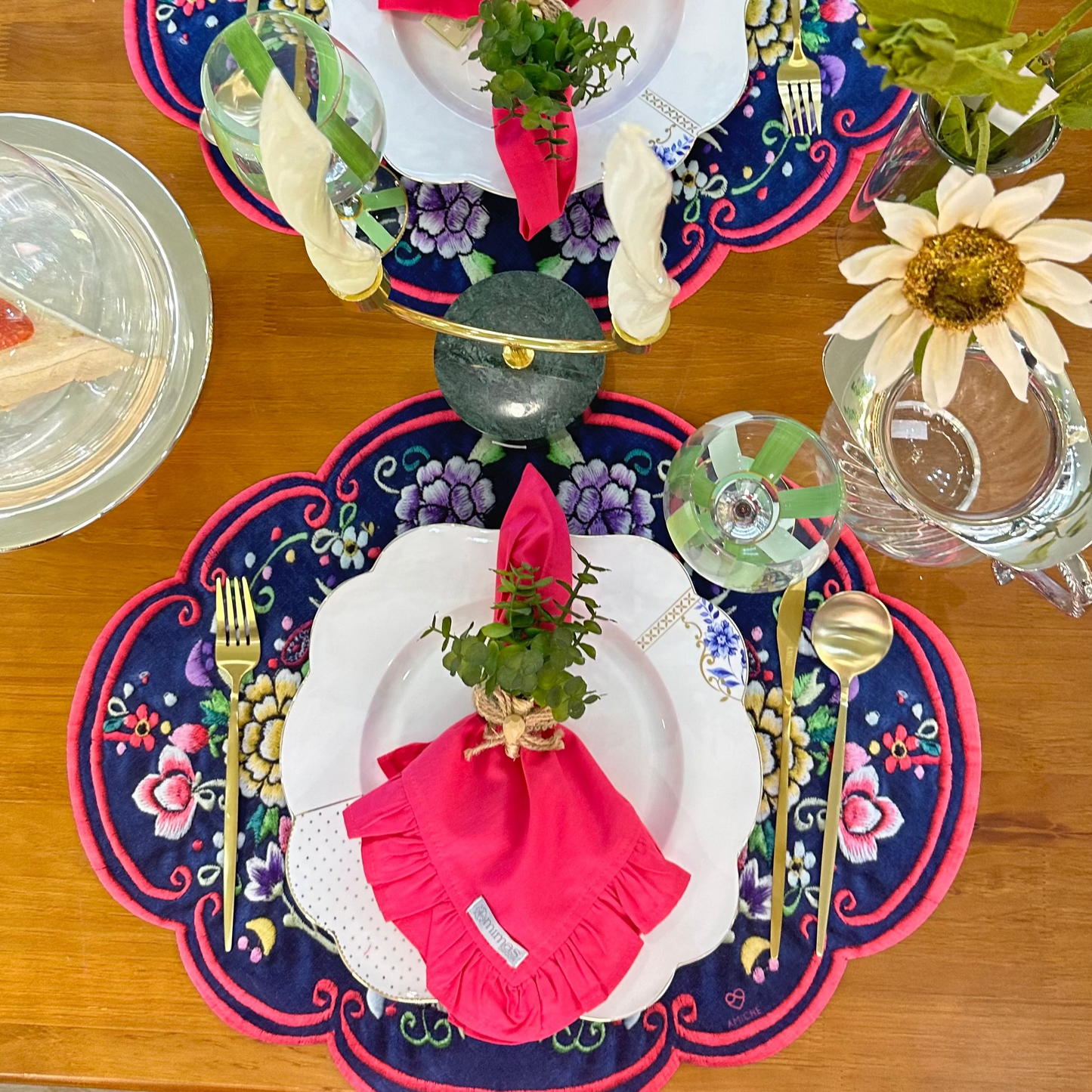 Vintage Floral Navy Blue Water Resistant Placemat