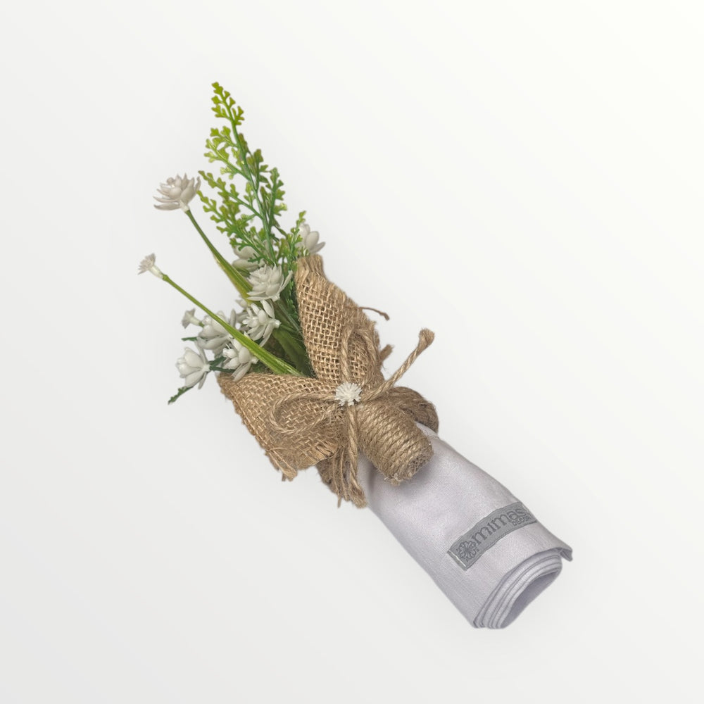 White Flower Jute Bouquet Napkin Ring