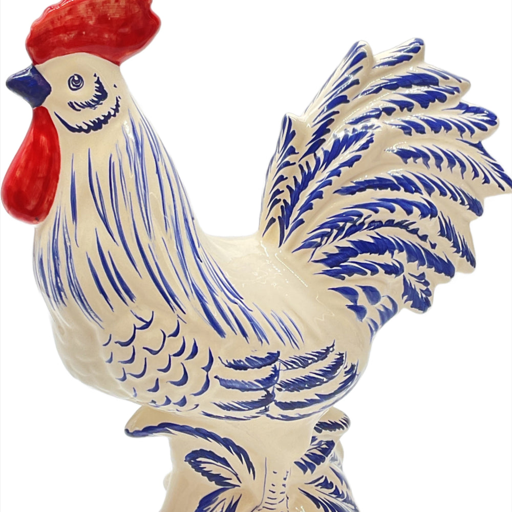 Luiz Salvador Blue Rooster Ceramic Statue - Large