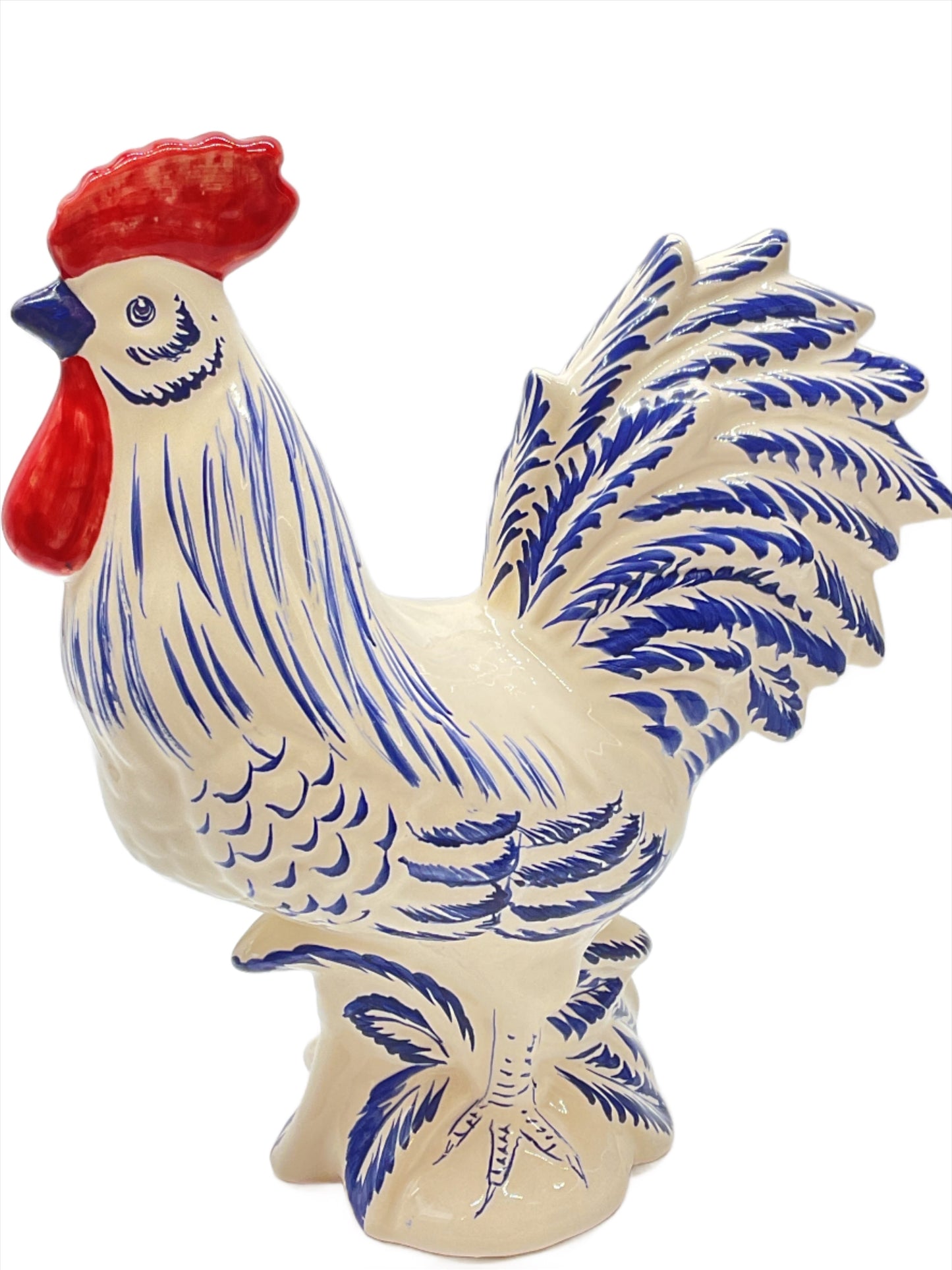 Luiz Salvador Blue Rooster Ceramic Statue - Large