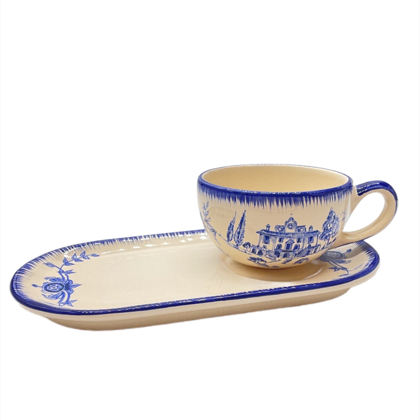 Luiz Salvador Blue Rooster Ceramic Soup & Sandwich Set